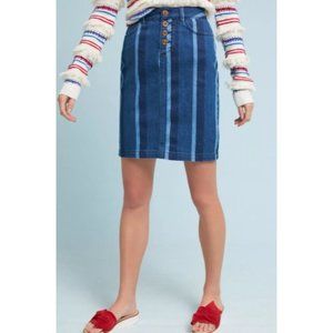 Anthropologie Blue Stripe Pencil Denim Skirt 6